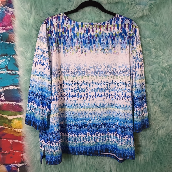 Alfred Dunner Blue White and Green Half Sleeve Top Size XL - Picture 6 of 9
